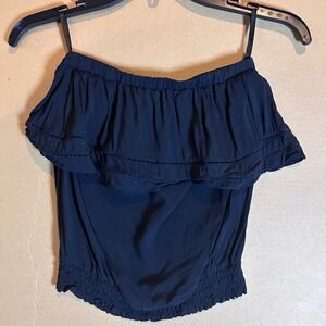 Kirra Black Off Shoulder Ruffle Smocked Waist Crop‎ Top XS